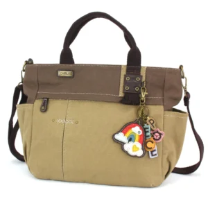 Multi Pocket Tote - Charming Charms Rainbow+PEACE - olive