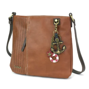 LaserCut Crossbody - Metal Charming Anchor - brown