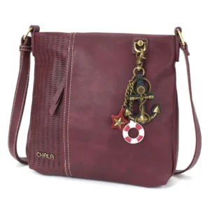 LaserCut Crossbody - Metal Charming Anchor - plum