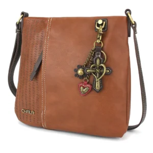LaserCut Crossbody - Metal Charming Cross - brown