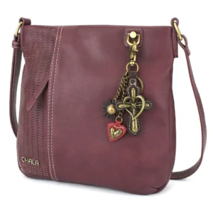 LaserCut Crossbody - Metal Charming Cross - plum