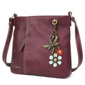 LaserCut Crossbody - Metal Charming Dragonfly - plum