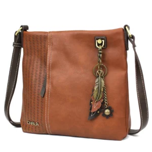 LaserCut Crossbody - Metal Charming Feather - brown