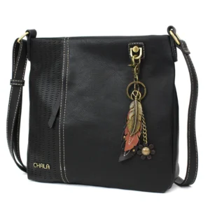 LaserCut Crossbody - Metal Charming Feather - black