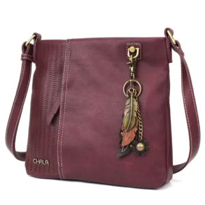 LaserCut Crossbody - Metal Charming Feather - plum