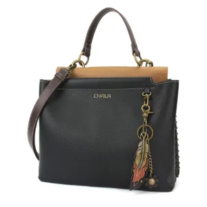 Charming Satchel - Metal Charming Feather - black
