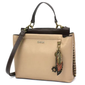 Charming Satchel - Metal Charming Feather - taupe