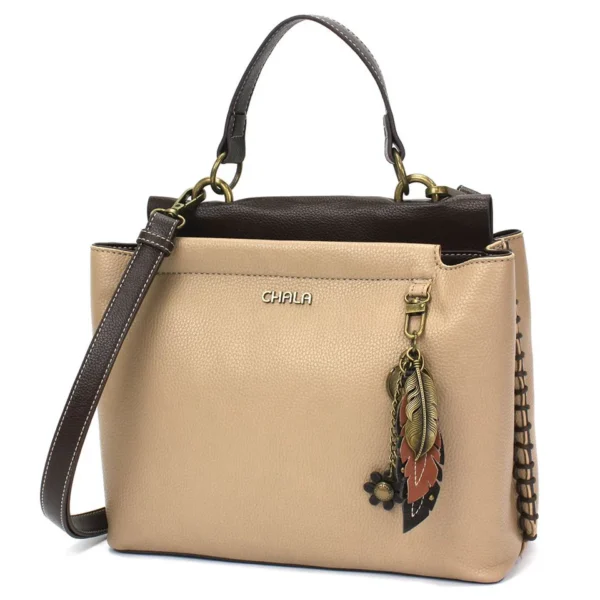 Charming Satchel - Metal Charming Feather - taupe