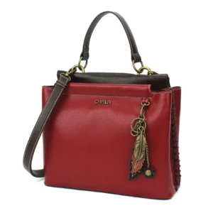 Charming Satchel - Metal Charming Feather - burgundy