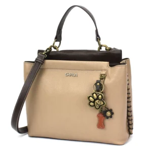 Charming Satchel - Metal Charming Paw Print - taupe