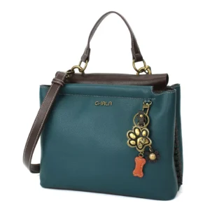 Charming Satchel - Metal Charming Paw Print - turquoise