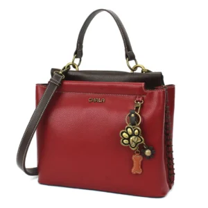 Charming Satchel - Metal Charming Paw Print - burgundy
