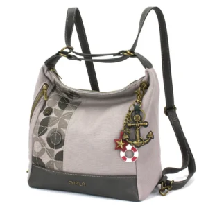 Retro Convertible Purse - Metal Charming Anchor - gray