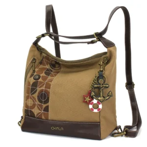 Retro Convertible Purse - Metal Charming Anchor - olive