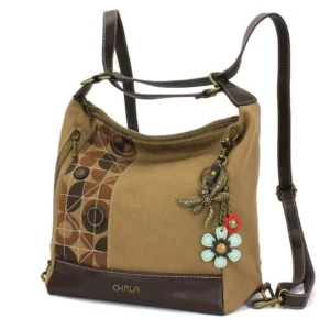 Retro Convertible Purse - Metal Charming Dragonfly - olive