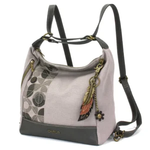 Retro Convertible Purse - Metal Charming Feather - gray
