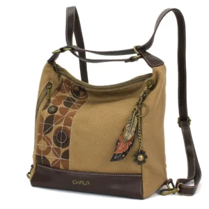 Retro Convertible Purse - Metal Charming Feather - olive