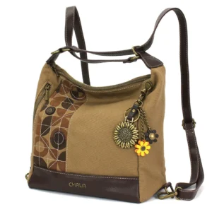 Retro Convertible Purse - Metal Charming Sunflower - olive