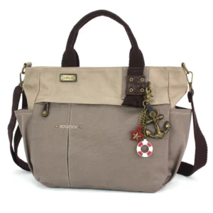 Multi Pocket Tote - Metal Charming Anchor - dark gray