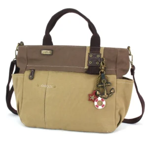 Multi Pocket Tote - Metal Charming Anchor - olive