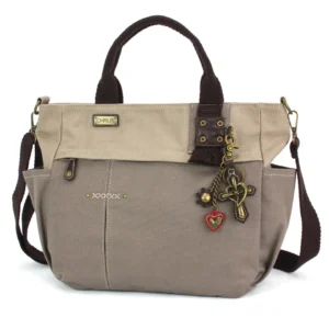 Multi Pocket Tote - Metal Charming Cross - dark gray