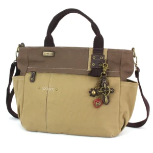 Multi Pocket Tote - Metal Charming Cross - olive