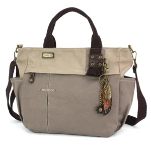 Multi Pocket Tote - Metal Charming Feather - dark gray