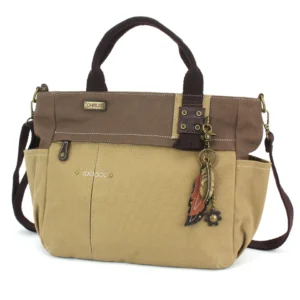 Multi Pocket Tote - Metal Charming Feather - olive