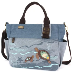 Canvas Print Pocket Tote - Turtles - indigo