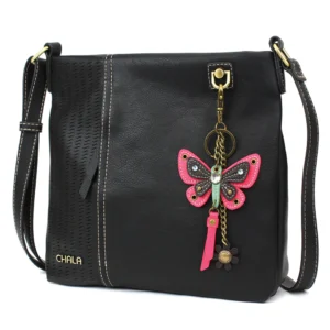 LaserCut Crossbody - Mini Keychain Pink Butterfly - black