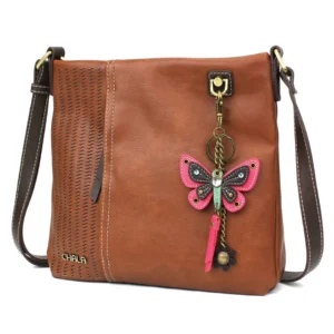 LaserCut Crossbody - Mini Keychain Pink Butterfly - brown