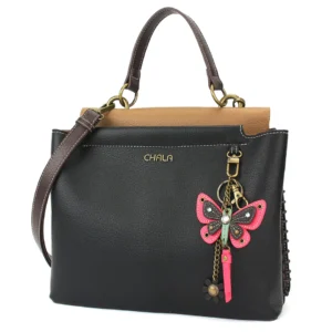 Charming Satchel - Mini Keychain Pink Butterfly - black