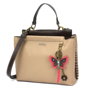 Charming Satchel - Mini Keychain Pink Butterfly - taupe