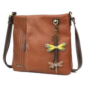 LaserCut Crossbody - Mini Keychain Yellow Dragonfly - brown