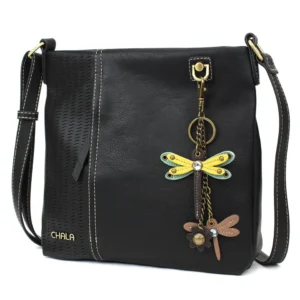 LaserCut Crossbody - Mini Keychain Yellow Dragonfly - black