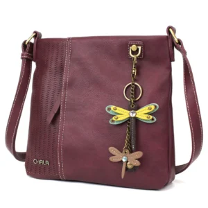 LaserCut Crossbody - Mini Keychain Yellow Dragonfly - plum