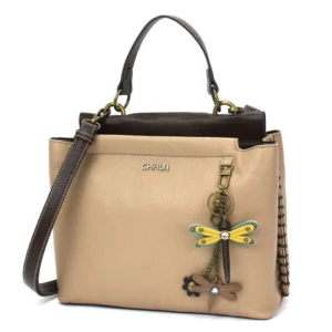 Charming Satchel - Mini Keychain Yellow Dragonfly - taupe