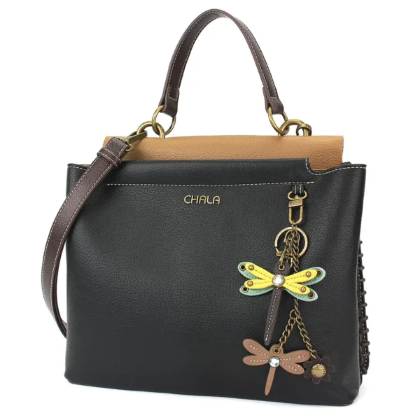 Charming Satchel - Mini Keychain Yellow Dragonfly - black