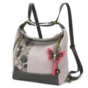 Retro Convertible Purse - Mini Keychain Pink Butterfly - gray