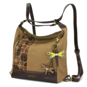 Retro Convertible Purse - Mini Keychain Yellow Dragonfly - olive
