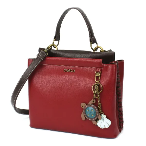 Charming Satchel - Mini Keychain Turtle - burgundy