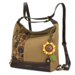 Retro Convertible Purse - Mini Keychain Sunflower - olive