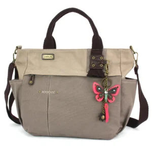 Multi Pocket Tote - Mini Keychain Pink Butterfly - dark gray