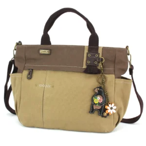 Multi Pocket Tote - Mini Keychain Bear - olive