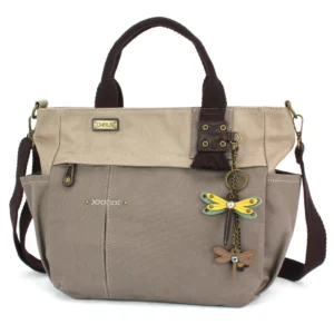 Multi Pocket Tote - Mini Keychain Yellow Dragonfly - dark gray