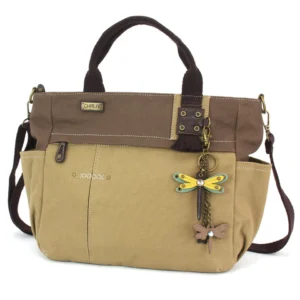 Multi Pocket Tote - Mini Keychain Yellow Dragonfly - olive