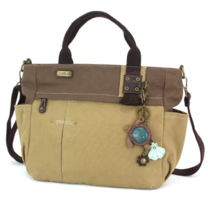Multi Pocket Tote - Mini Keychain Turtle - olive