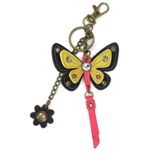 Mini Keychain - Butterfly - yellow (w/ flower charm)