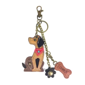 Mini Keychain - Dog - brown (w/ bone charm)
