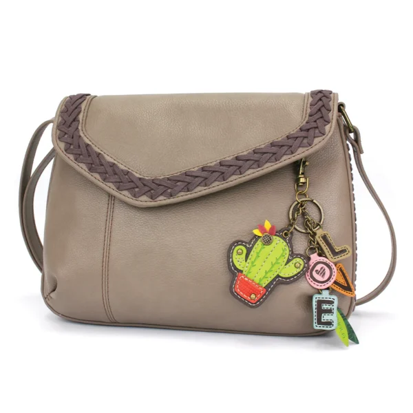 Braided Boho Crossbody - Charming Charms Cactus+LOVE - warm gray